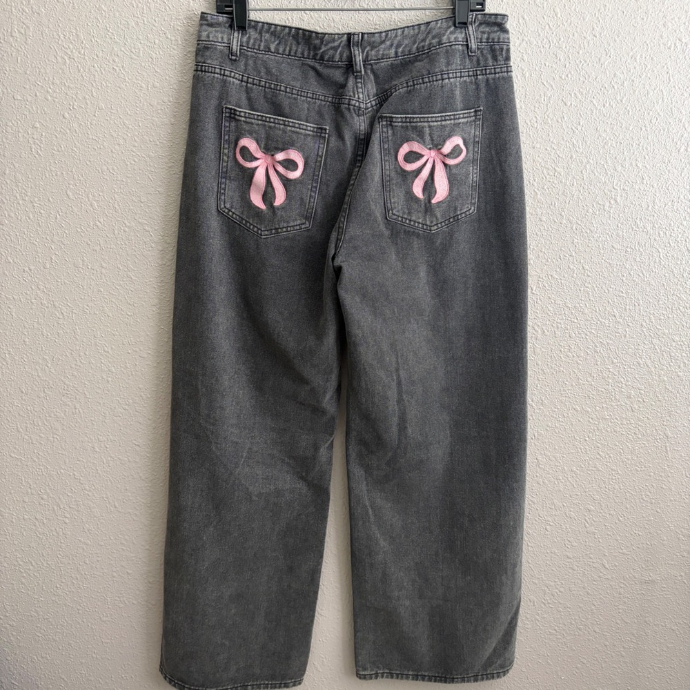 Charlotte Russe Bow Pocket Wide Leg Gray Jeans L